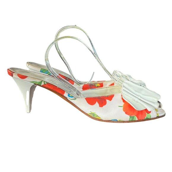 Casadei Retro White Open-Toe Mule Heels with Bow Detail Women's Size 6.5 - Picture 6 of 15